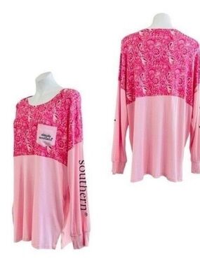 SIMPLY SOUTHERN Small Pink Simply Jersey Long Sleeve Pocket Tee Seashells
